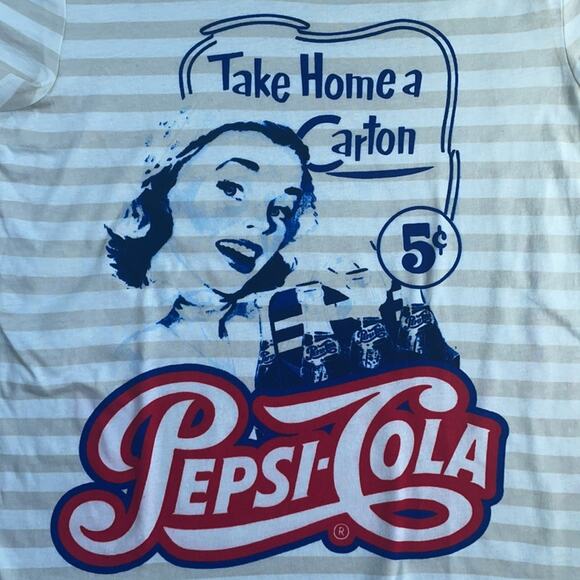 Pepsi-Cola Vintage Women's Crew Neck Short Sleeve Pullover Striped Tee XXL - Picture 2 of 3